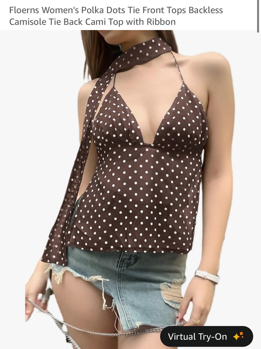Brown Polka Dot Tie-Front Cami Top